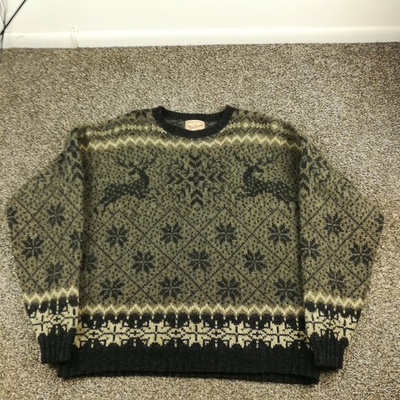 Vintage Woolrich Sweater Wool Blend Fair Isle Reindeer Crewneck Pullover Mens XL - Picture 1 of 9